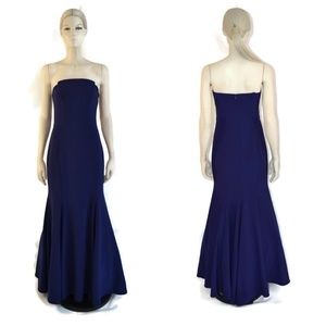 Betsy & Adam Blue Strapless Tulle Mermaid Gown 8